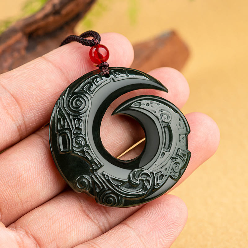 Nimara Ritual One's Luck Improves Design Patern Natural Hetian Cyan Jade Success Necklace Pendant