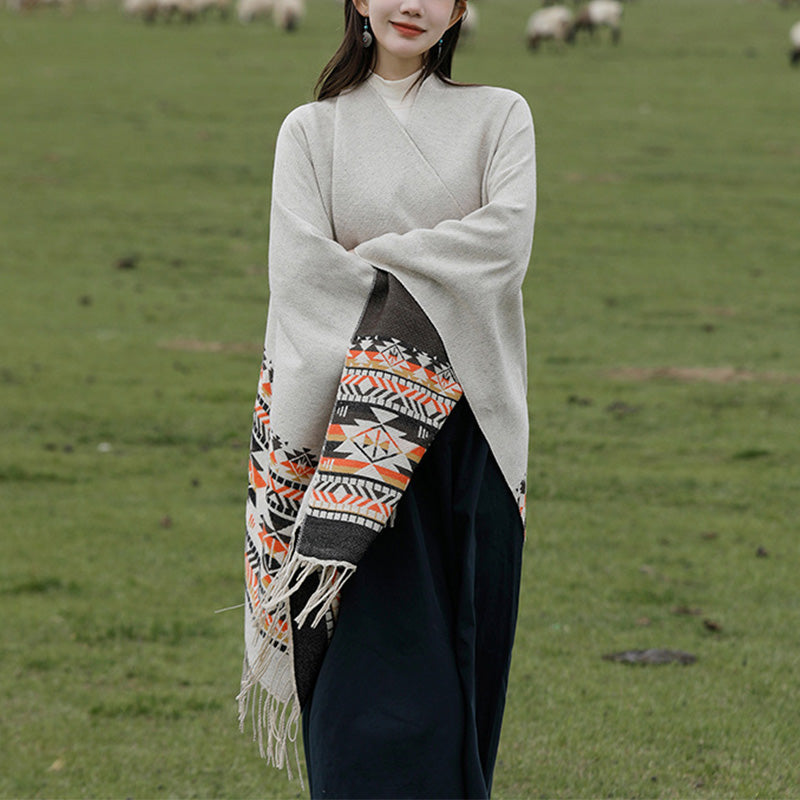 Nimara Ritual Tibetan Shawl Colorful Geometry Winter Cozy Travel Scarf Wrap