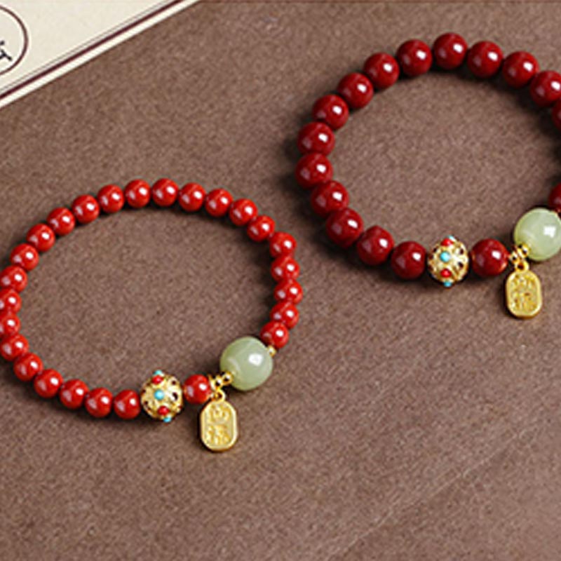 Nimara Ritual Cinnabar Green Aventurine Fortune Protection Charm Bracelet