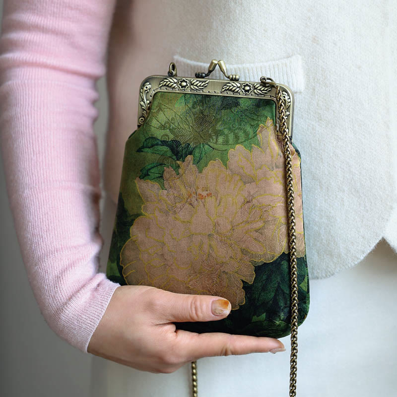 Nimara Ritual Small Green Peony Butterfly Metal Chain Crossbody Bag Shoulder Bag Cellphone Bag