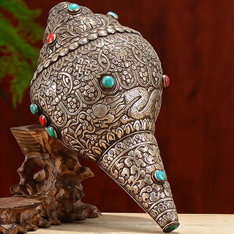 Nimara Ritual Tibetan Handmade Natural Shankha Engraved Eight Auspicious Symbols Conch Shell Lucky Home Decoration