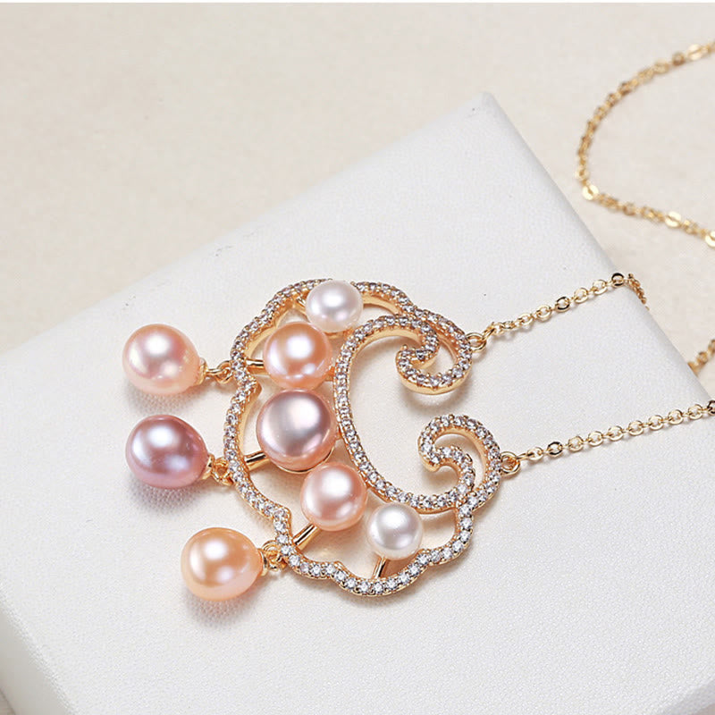 Nimara Ritual 18K Gold Plated Natural Pearl Chinese Lock Charm Sincerity Necklace Pendant