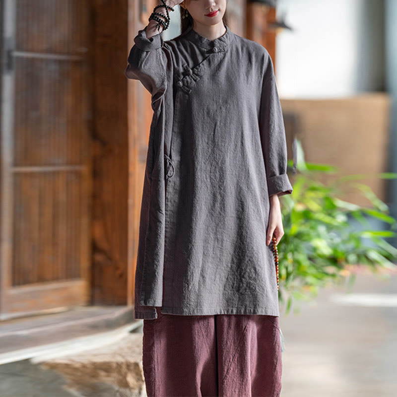 Nimara Ritual Vintage Cotton Linen Blouse Women Long Sleeve Shirt Chinese Hanfu Top