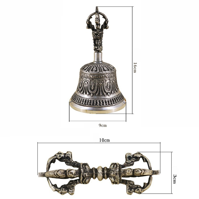 Nimara Ritual Tibetan Meditation Bell and Vajra Dorje Copper Decoration Set