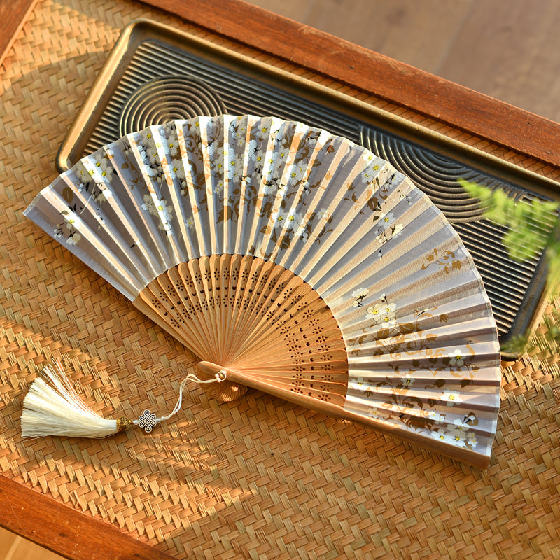 Nimara Ritual Cherry Blossoms Sakura Handheld Bamboo Folding Fan 21cm