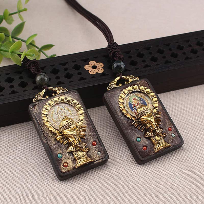 Nimara Ritual Ebony Wood Elephant God of Fortune Buddha Blessing Necklace String Pendant