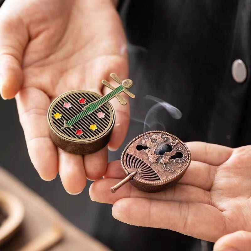 Nimara Ritual Small Mini Gourd Fan Pipa Copper Alloy Incense Burner Decoration With Incense