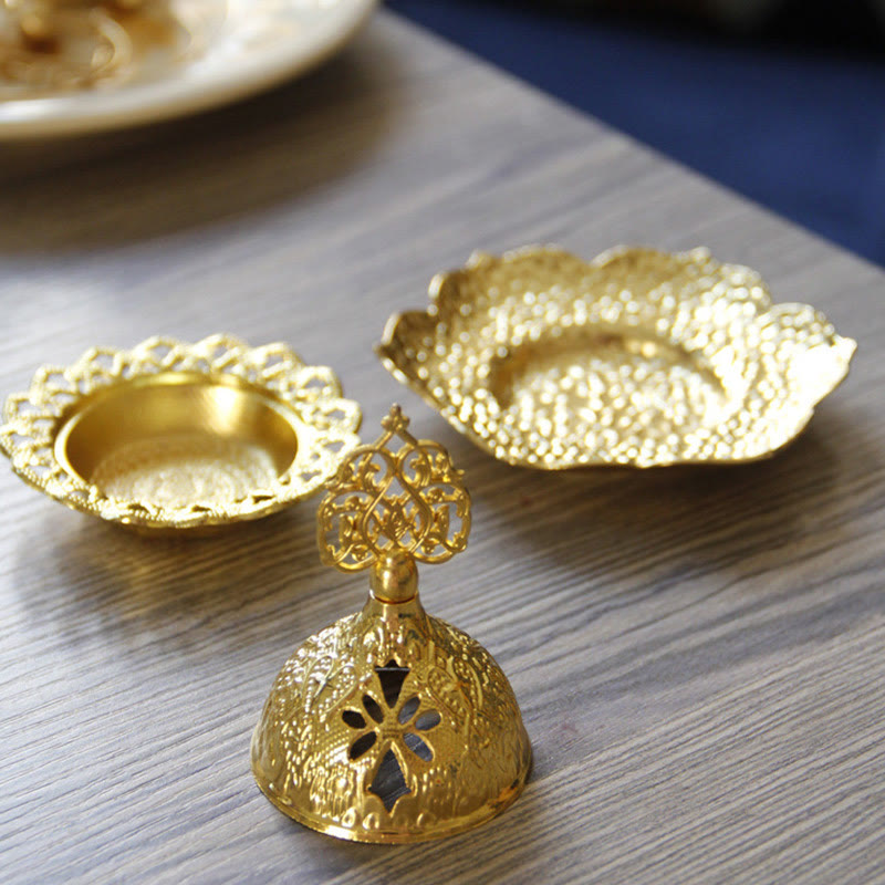 Nimara Ritual Gold Leaf Coaster Spiritual Mini Alloy Metal Incense Burner