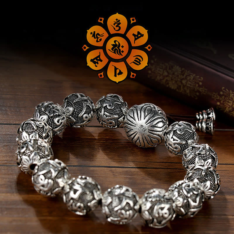 Nimara Ritual Tibetan Om Mani Padme Hum Carved Alloy Beads Amulet Bracelet