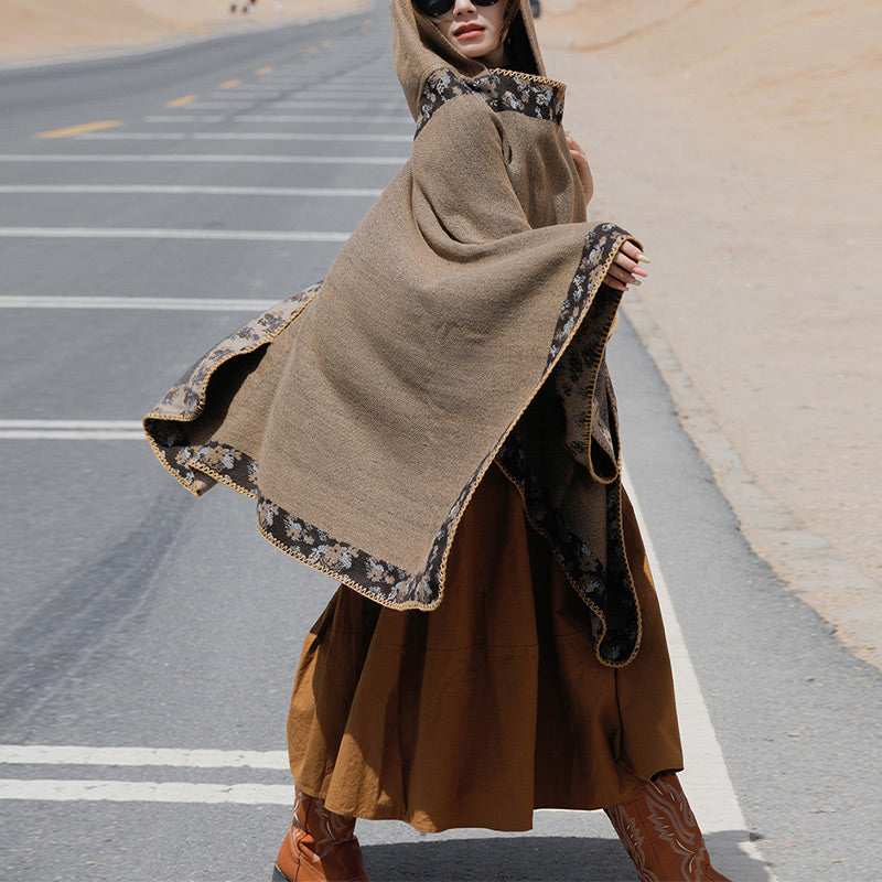 Nimara Ritual Tibetan Shawl Border Small Floral Flower Hooded Cloak Winter Cozy Travel Scarf Wrap