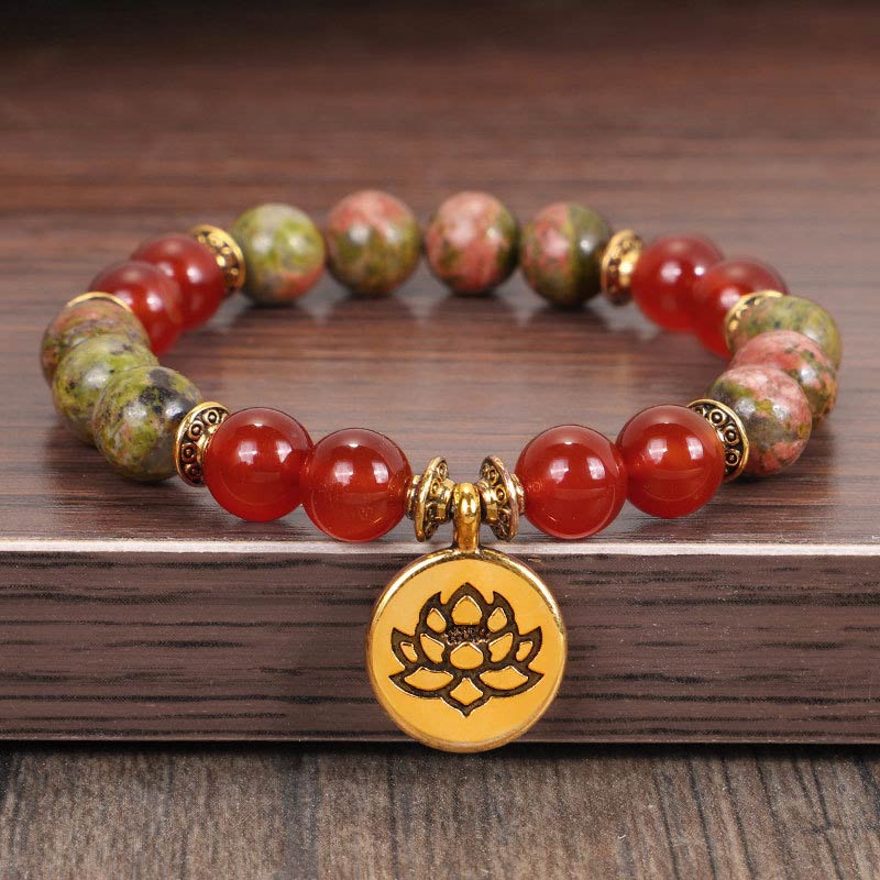 Nimara Ritual Tibetan Picture Jasper Positive Lotus Bracelet Set
