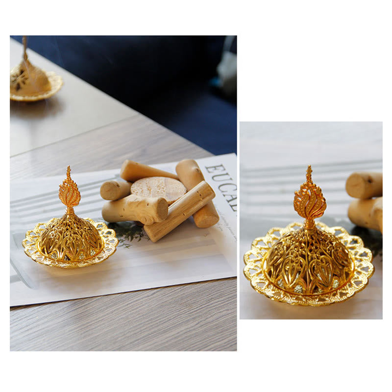 Nimara Ritual Gold Alloy Healing Mini Incense Burner With Wooden Coaster Home Decor