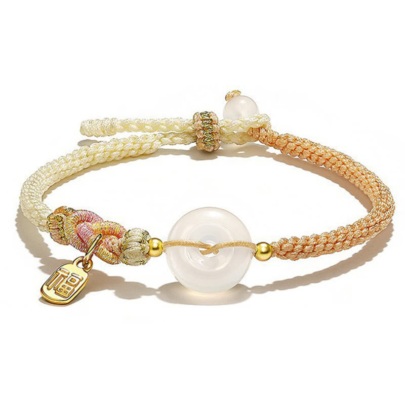 Nimara Ritual Handmade White Agate Peace Buckle Luck Happiness Protection Weave String Bracelet