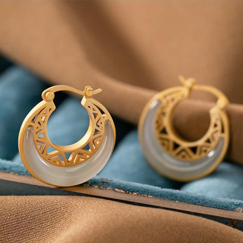 Nimara Ritual Crescent Moon Jade Prosperity Drop Earrings
