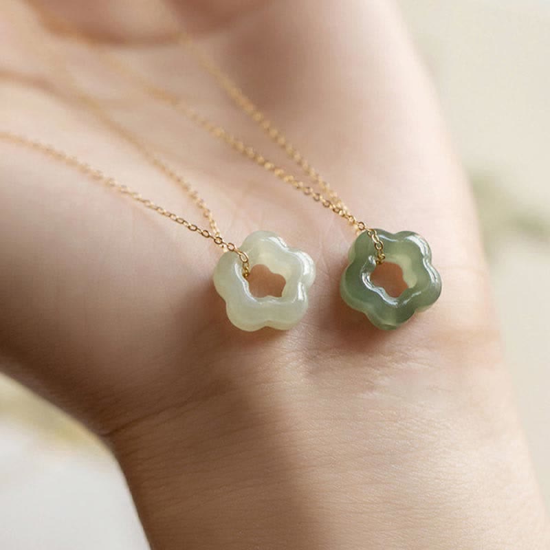 Nimara Ritual Dainty Hetian Jade Cyan Jade Luck Floral Charm Necklace Pendant
