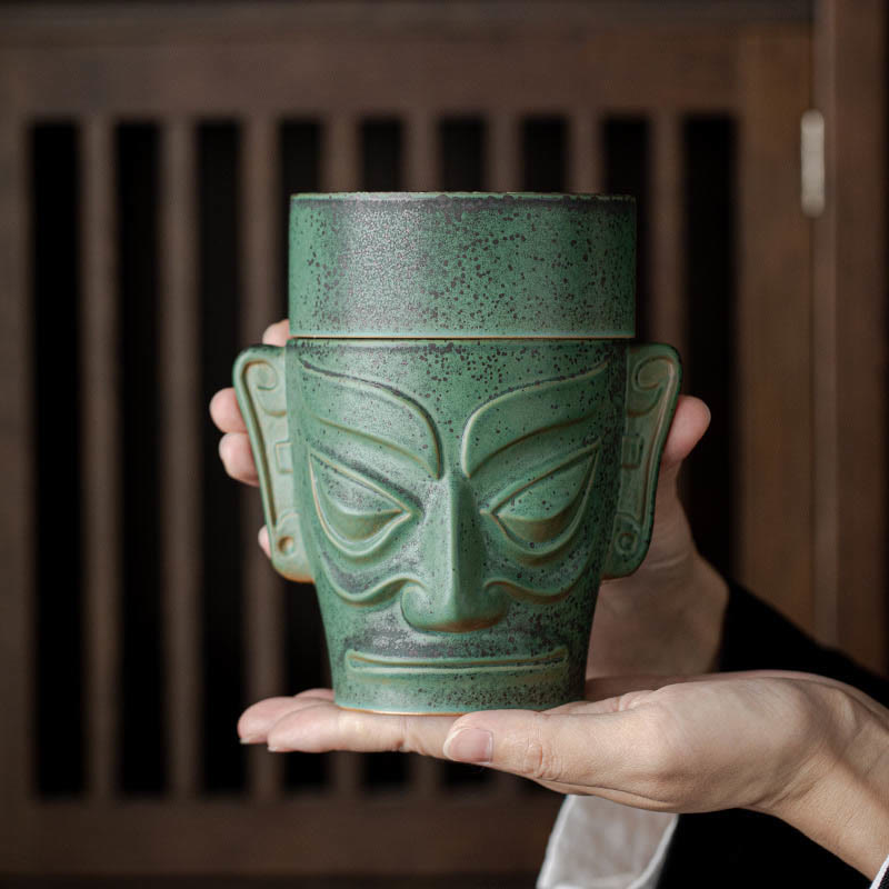 Nimara Ritual Bronze Age Relics Sanxingdui Mask Three Star Mound Ceramic Healing Incense Burner