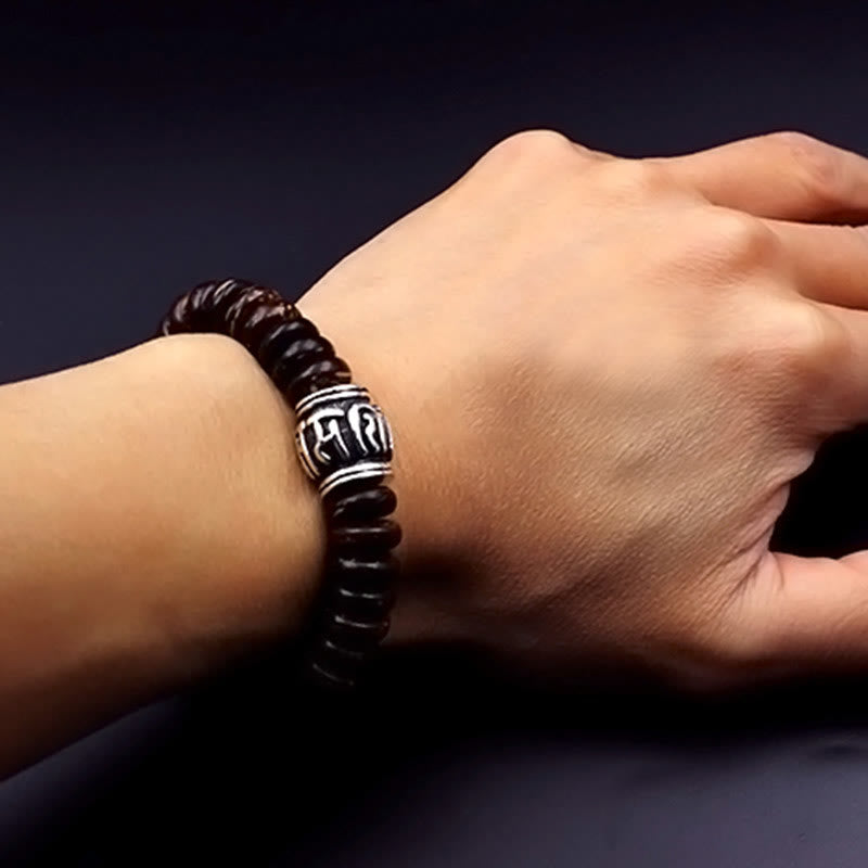 Nimara Ritual Natural Tibetan Coconut Shell Om Mani Padme Hum Positive Bracelet
