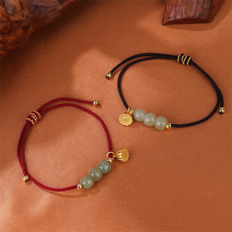 Nimara Ritual Handmade Hetian Jade Bead Lotus Pod Prosperity Luck Braided Bracelet