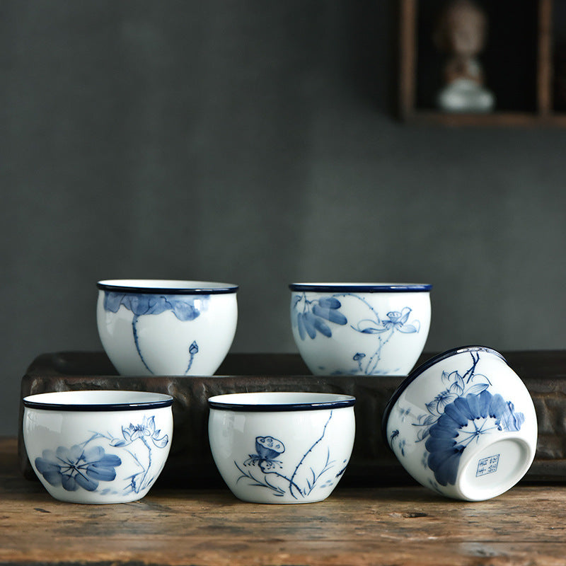 Nimara Ritual Koi Fish Lotus Flower Leaf Mountains Tree Ceramic Teacup Kung Fu Tea Cup 130ml