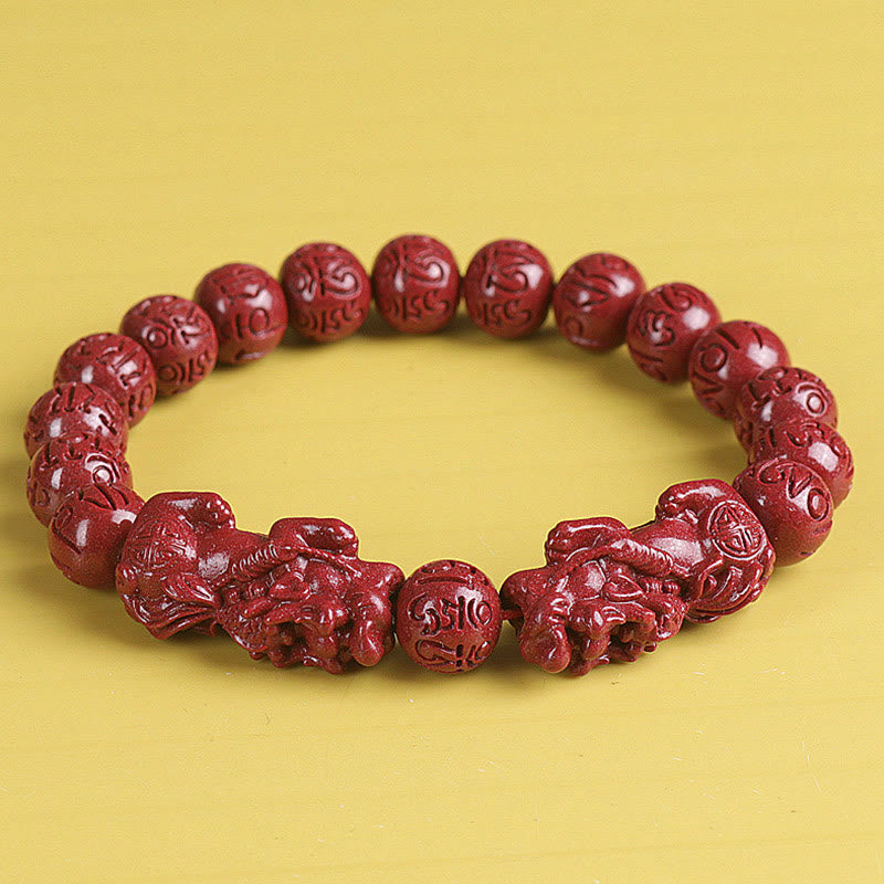 Nimara Ritual Natural Double PiXiu Cinnabar Om Mani Padme Hum Wealth Luck Bead Bracelet