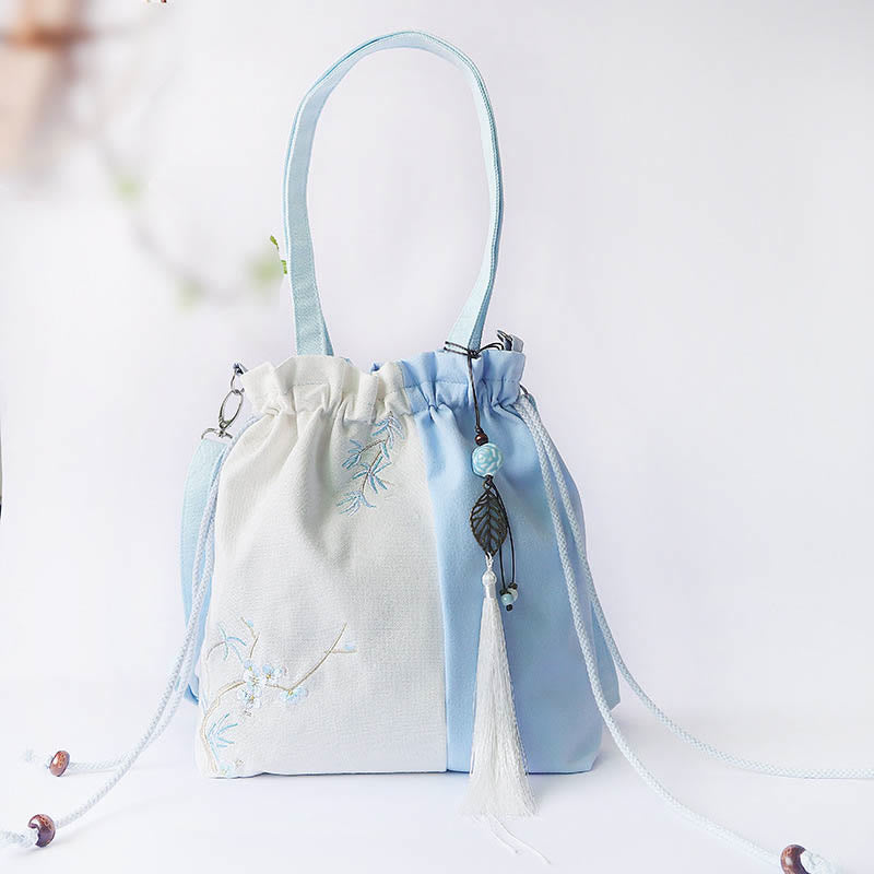 Nimara Ritual Embroidered Grass Flowers Cherry Blossom Canvas Tote Crossbody Bag Shoulder Bag Handbag
