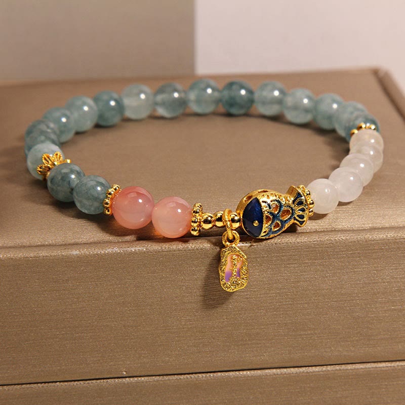 Nimara Ritual Jade Yanyuan Agate White Jade Koi Fish Scripture Charm Luck Bracelet