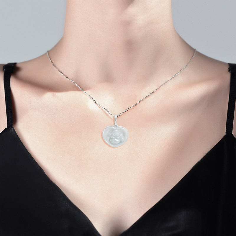 Nimara Ritual Laughing Buddha White Jade Luck Blessing Titanium Steel Chain Necklace Pendant