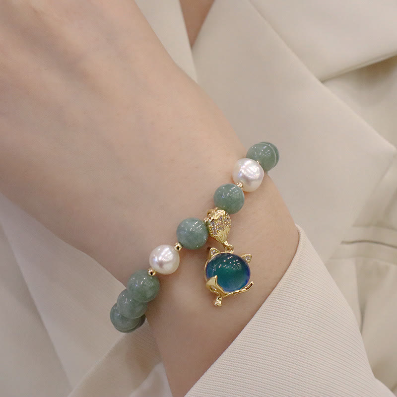 Nimara Ritual Jade Pearl Color-Changing Fox Charm Luck Bracelet