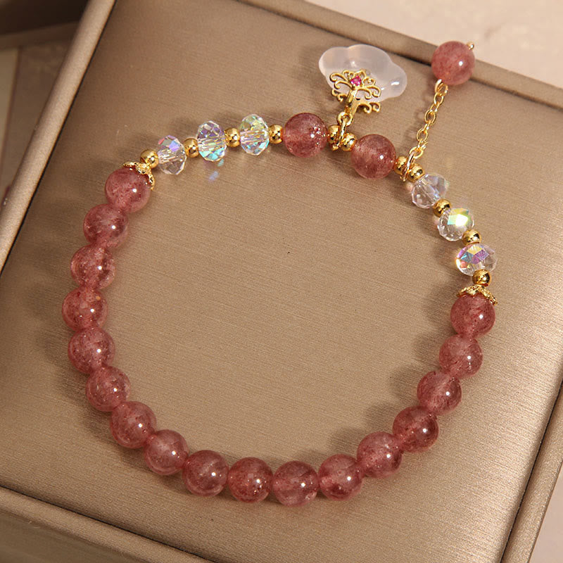 Nimara Ritual Natural Strawberry Quartz Crystal White Agate Auspicious Cloud Healing Bracelet