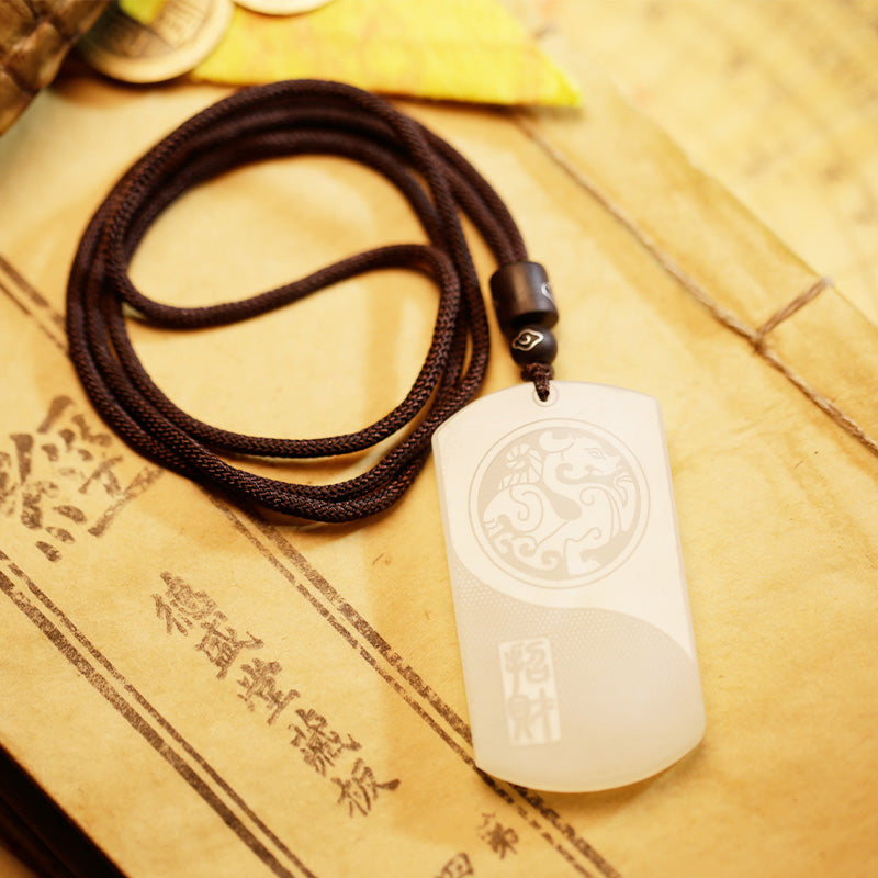 Nimara Ritual White Jade PiXiu Yin Yang Luck Protection Necklace Pendant