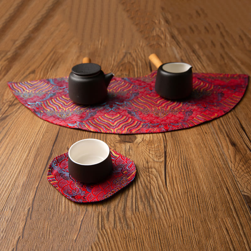 Nimara Ritual Vintage Sea Wave Bamboo Plum Blossom Embroidered Cup Mat Pad Tea Cup Coaster Kung Fu Tea Mat