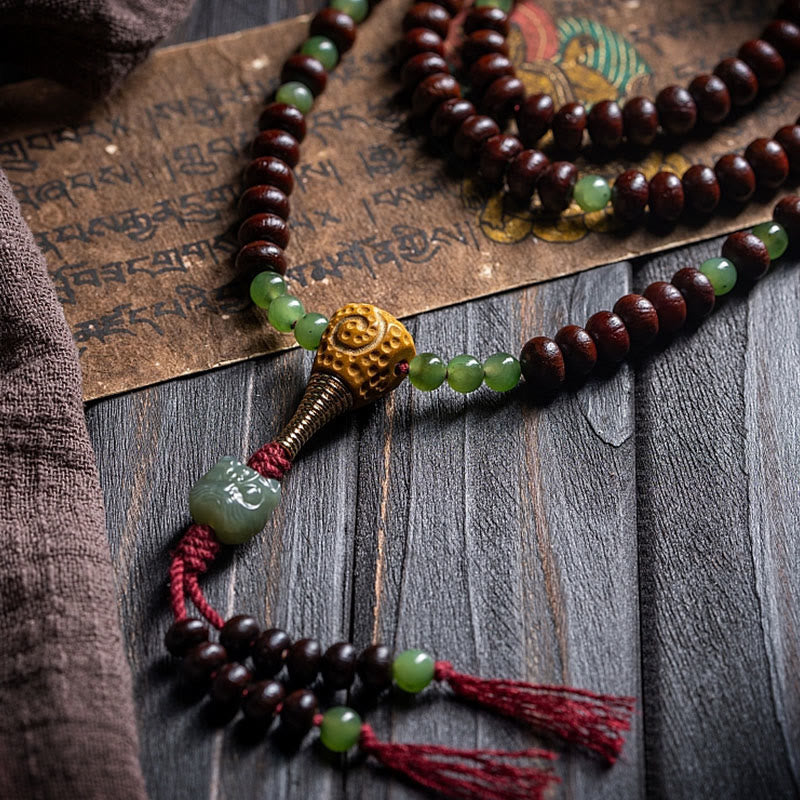 Nimara Ritual Natural Tibet 108 Mala Beads Purple Bodhi Seed Hetian Cyan Jade Copper Dorje Peace Bracelet