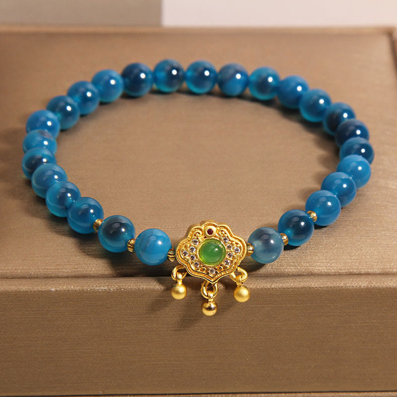 Nimara Ritual Blue Candy Agate Chinese Lock Charm Healing Bracelet