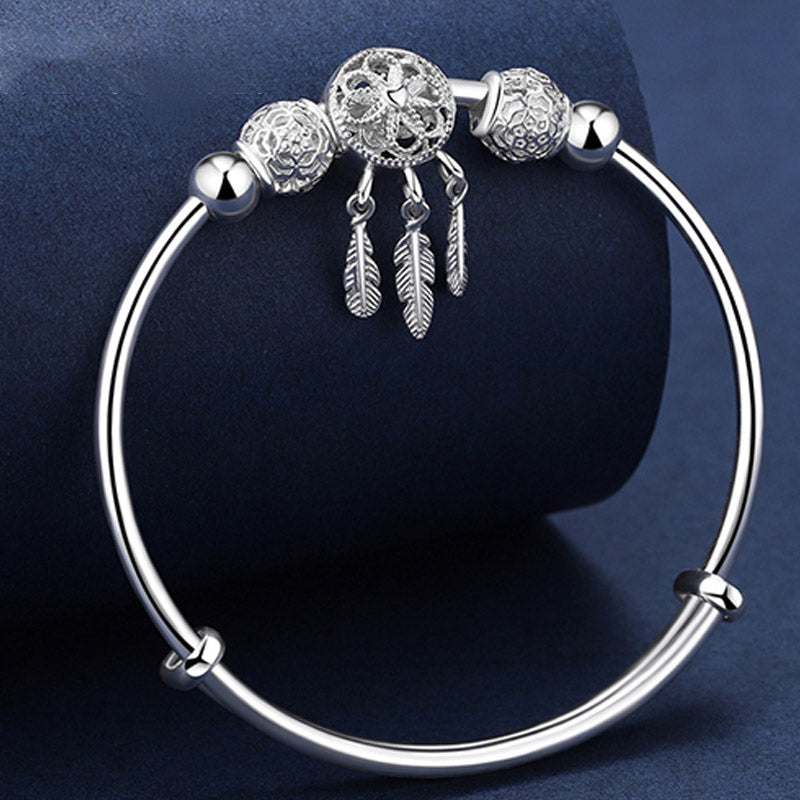 Nimara Ritual Tibetan White Copper Blessing Dream Catcher Charm Bracelet