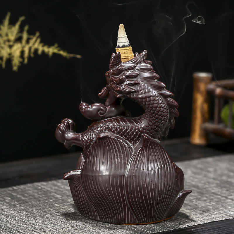 Nimara Ritual Dragon Lotus Pattern Strength Protection Ceramic Incense Burner Decoration