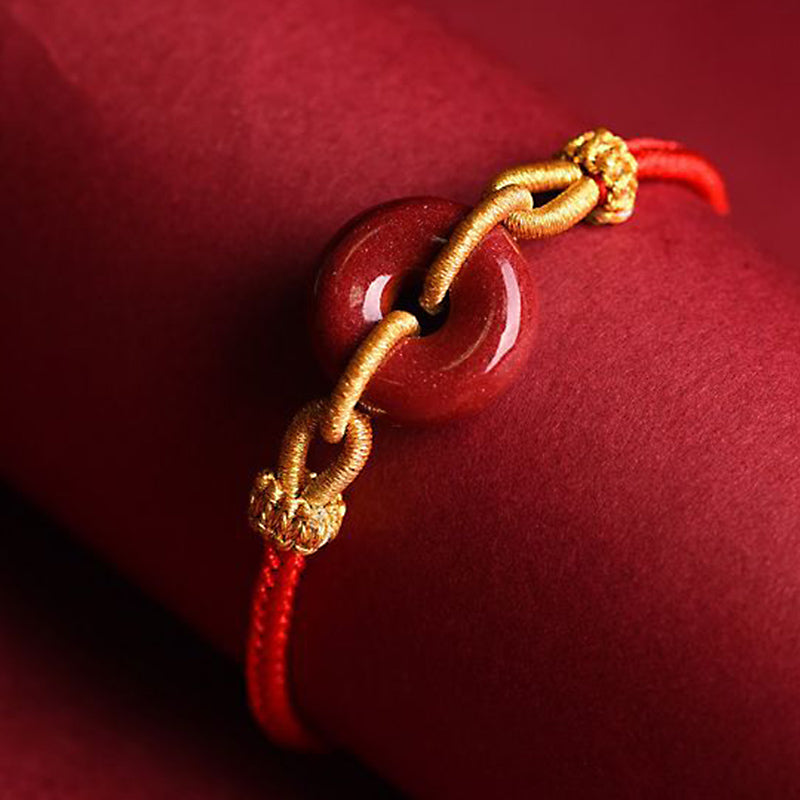 Nimara Ritual Handmade Cinnabar Peace Buckle Blessing Braided Rope Bracelet