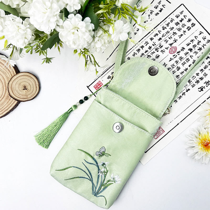 Nimara Ritual Small Embroidered Flowers Crossbody Bag Shoulder Bag Double Layer Cellphone Bag