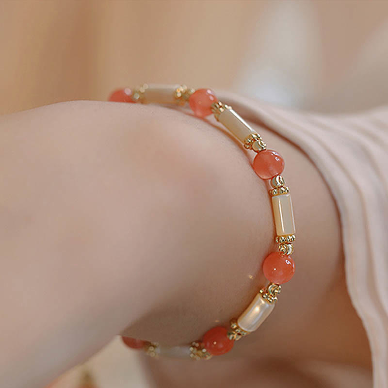 Nimara Ritual Tridacna Stone Red Agate Hetian Jade Blessing Bracelet