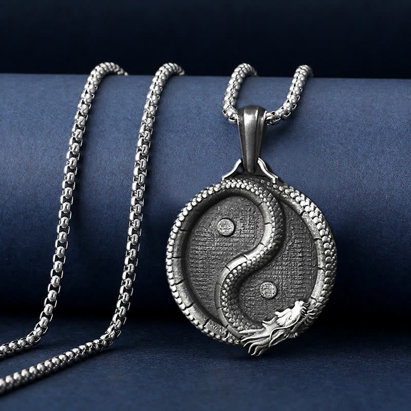 Nimara Ritual Pure Tin Yin Yang Dragon Luck Strength Necklace Pendant