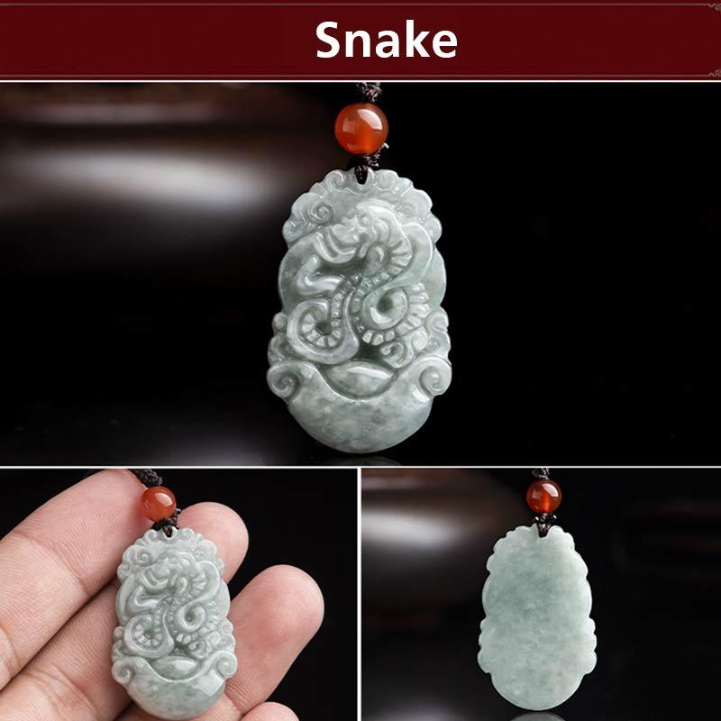 Nimara Ritual Natural Jade 12 Chinese Zodiac Sucess Pendant Necklace