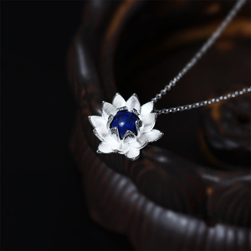 Nimara Ritual 925 Sterling Silver Lazurite Lotus Flower Self Care Necklace Pendant