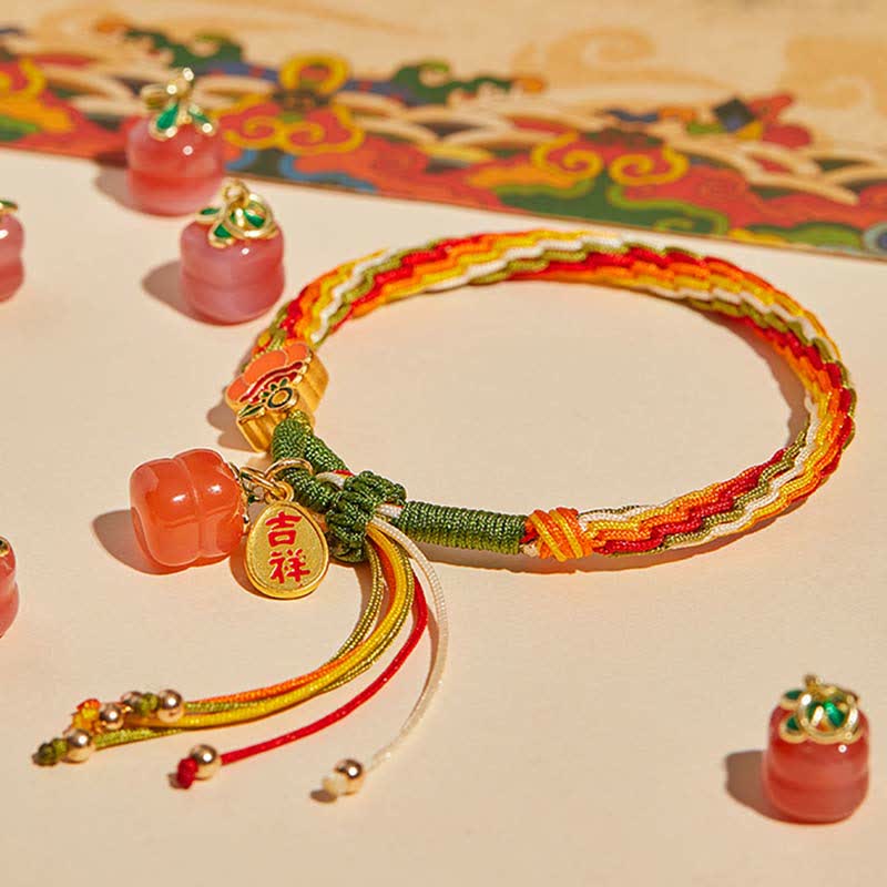 Nimara Ritual Persimmon Red Agate Strength Reincarnation Knot Braid String Bracelet