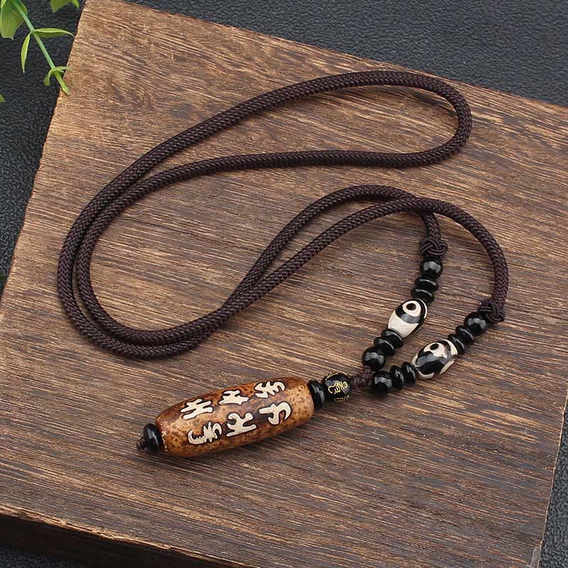 Nimara Ritual Tibet Om Mani Padme Hum Dzi Bead Avalokitesvara Pattern Wealth Necklace Pendant