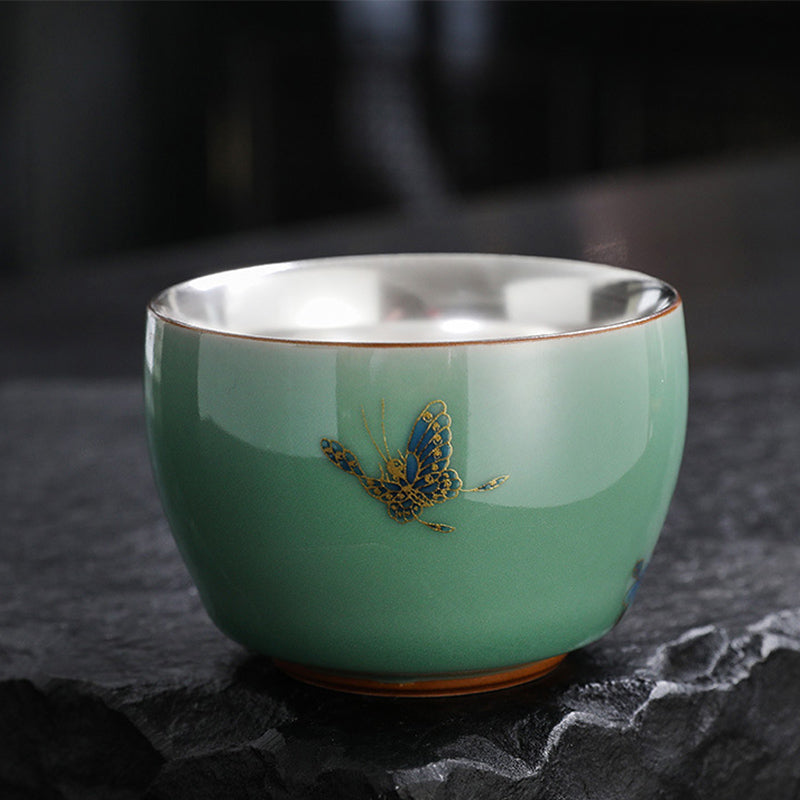 Nimara Ritual Butterfly Goldfish Lotus Koi Fish Ceramic Teacup Kung Fu Tea Cup 120ml