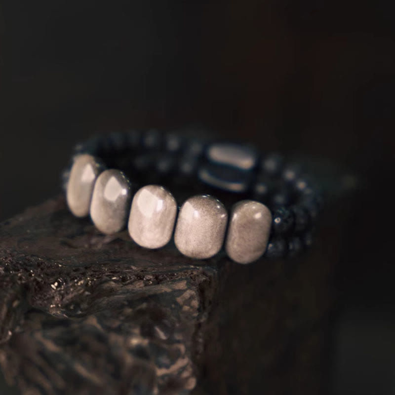 Nimara Ritual Natural Silver Sheen Obsidian Lava Rock Communication Bracelet