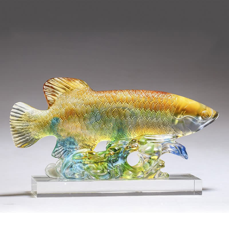 Nimara Ritual Handmade Liuli Crystal Koi Fish Art Piece Luck Home Office Decoration