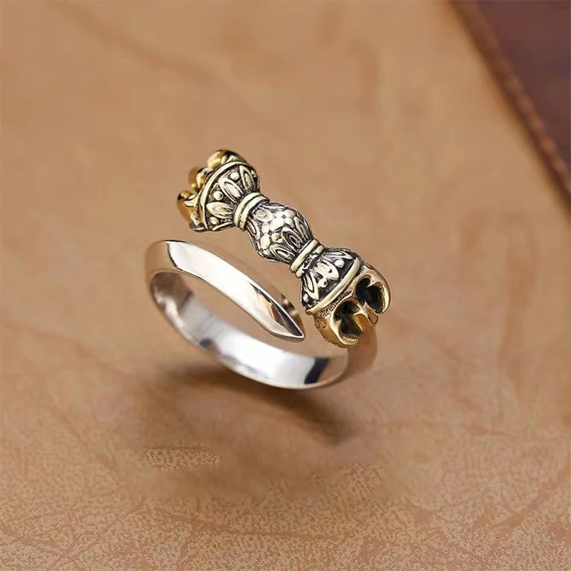 Nimara Ritual Tibetan Dorje Vajra Engraved Design Copper Luck Wealth Adjustable Ring