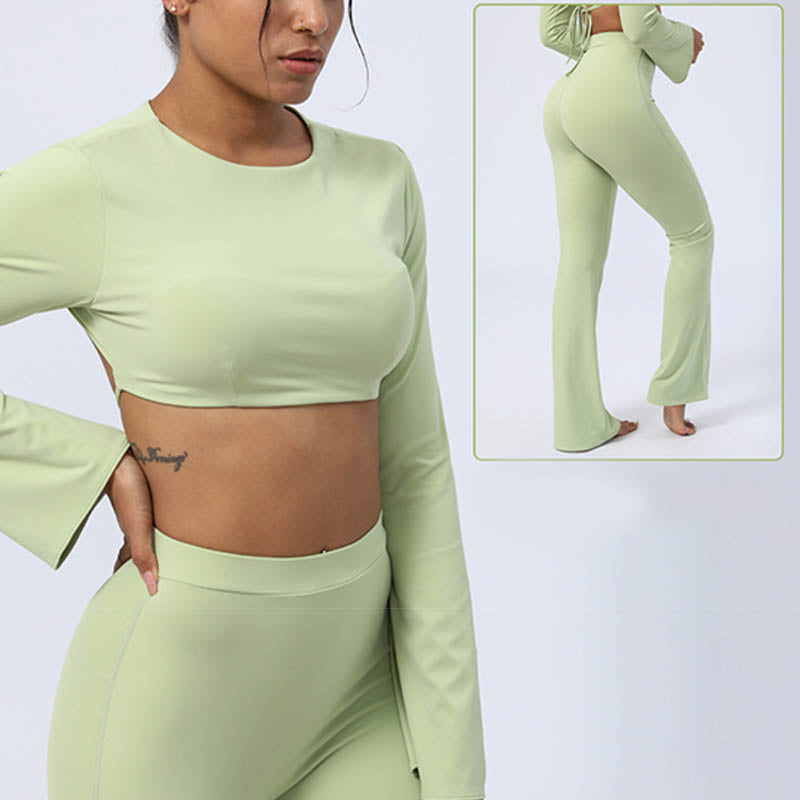 Nimara Ritual Long Sleeve Backless Strap Top Bra Flare Pants Fitness Yoga Outfit