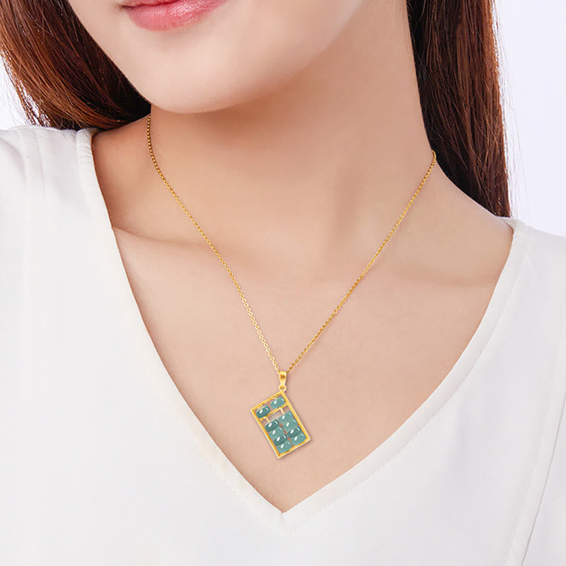 Nimara Ritual Natural Jade Abacus Pattern Abundance Titanium Steel Chain Necklace Pendant