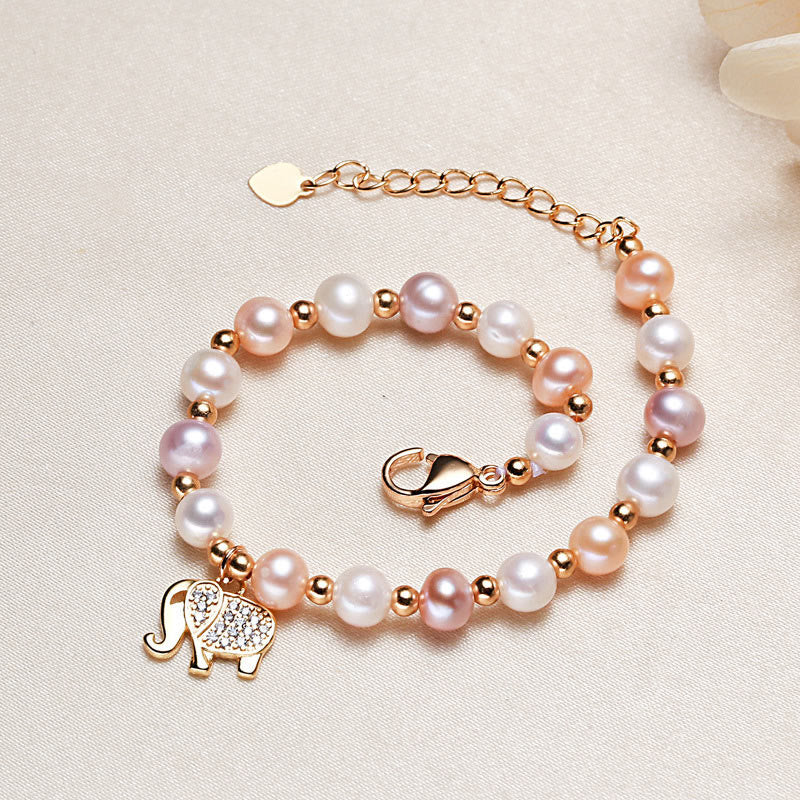 Nimara Ritual 18K Gold Plated Pearl Elephant Zircon Charm Sincerity Bracelet